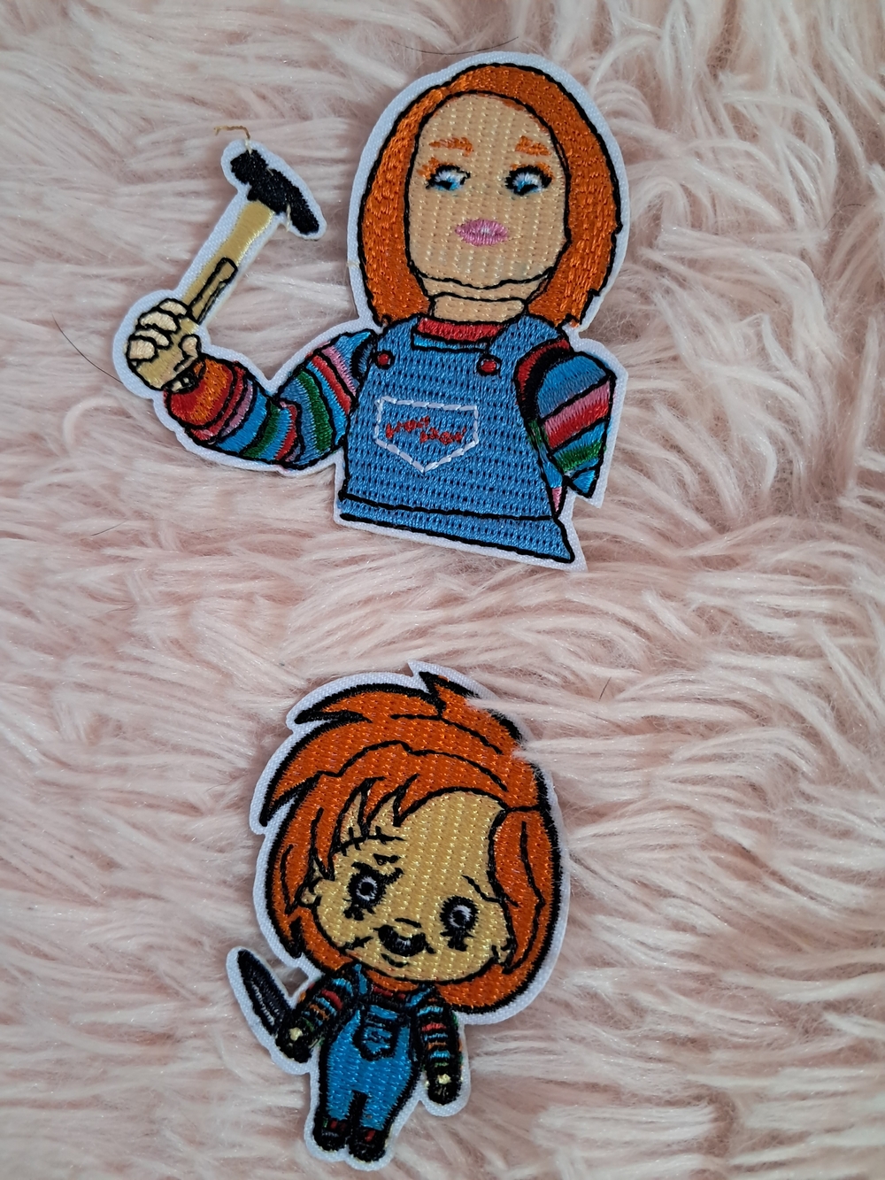 Embroidered Chucky Killer Doll Character Iron-On Patches - Set of 2
